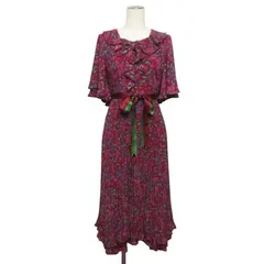 LADIES SOCIAL レトロ ヴィンテージ ワンピース 花柄 プリーツ ロング 9 紫