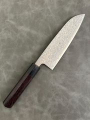 おけや作 三徳包丁 青柄 ダマスカス 黒仕上げ 刃渡り16.5cm 調理用包丁