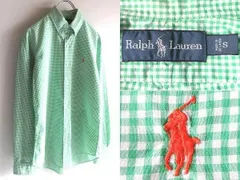 希少 90s-00sビンテージ Ralph Lauren ラルフローレン ポロポニーロゴ刺繍 コットン ギンガムチェック BDシャツ S グリーン