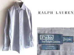希少 90s-00sビンテージ Polo by Ralph Lauren ポロ ラルフローレン CURHAM コットン 千鳥格子チェック柄 シャツ S 14H ネイビー ホワイト