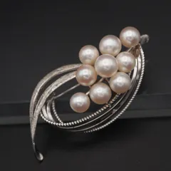 M536 本真珠 7.3mm9珠 パール 銀刻印 ブローチ デザイン シルバー コサージュ 6月誕生石