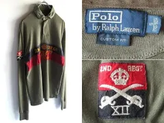 Polo by Ralph Lauren ラルフローレン CUSTUM FIT 2ND REGIMENT ロゴ ワッペン ステンシル ビンテージ加工 ラガーシャツ S カーキ