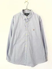 古着 90s Ralph Lauren 「CUSTOM FIT」 水色×白 ストライプ BD シャツ 17 1/2 古着 