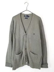 古着 90s Polo Ralph Lauren ワンポイント ソリッド コットン ニット カーディガン グレー XL 古着 