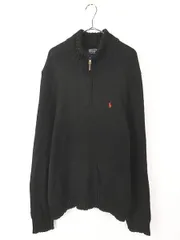 古着 Polo Ralph Lauren ワンポイント ソリッド ハーフジップ コットン ニット セーター 黒 XL 古着 