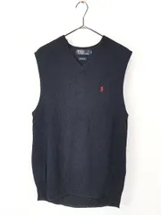 古着 Polo Ralph Lauren ワンポイント ソリッド コットン リネン ニット ベスト 紺 M 古着 