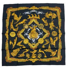 新品同様 HERMES エルメス スカーフ シルク カレ90 LES PARURES DU VENT 風の装い ブラック