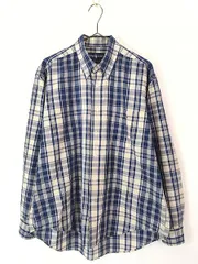 古着 90s Ralph Lauren 青×白 チェック ポケット付 BD シャツ L 古着 