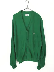 古着 70s USA製 IZOD LACOSTE ワニ パッチ アクリル ニット カーディガン 緑!! L 古着 