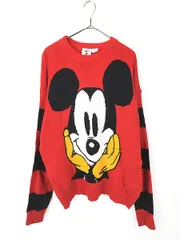 古着 90s Disney Mickey ミッキー BIG フェイス アクリル ニット セーター XL位 古着 