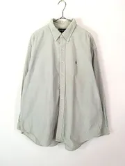 古着 90s Ralph Lauren 「BLAIRE」 ワンポイント ソリッド 太畝 コーデュロイ BD シャツ ミントグレー XL 古着 