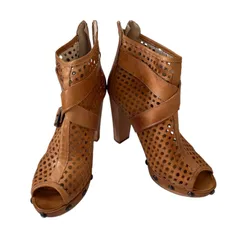  L'ESTROSA レストローサ パンチングサマーブーツ ヒール ブラウン サイズ38【Z1766】