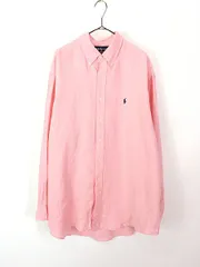 古着 90s Ralph Lauren 「BLAKE」 ワンポイント ソリッド 100% リネン BD シャツ ピンク XL 古着 