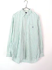 古着 90s Ralph Lauren 「BLAIRE」 白×緑 ストライプ ポケット付 BD シャツ M 古着 