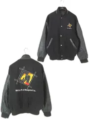 古着 90s Canada製 Melmar Print Management Inc 本革 レザー メルトン ウール スタジャン ジャケット S 