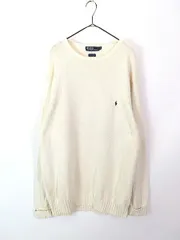 古着 Polo Ralph Lauren ワンポイント ソリッド コットン ニット セーター 白 XL Tall 古着 