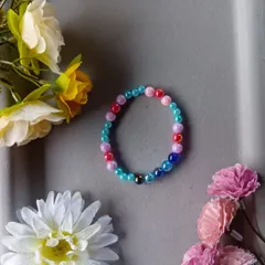 ハンドメイドビーズブレスレット／マルチカラー×ミックスビーズ／17cm／ユニセックス