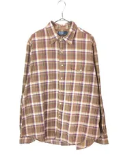 古着 Polo Ralph Lauren 本革 レザー エルボーパッチ マルチ チェック シャツ XL 古着 