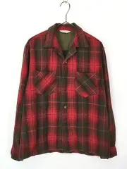 古着 60s Dutchmaid 好配色 チェック 開襟 ボックス ウール シャツ L 