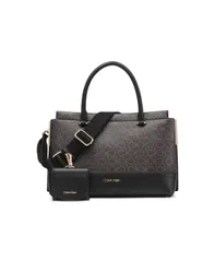 カルバンクライン レディース バッグ ハンドバッグ Calvin Klein Bianca Signature Triple Compartment Convertible Satchel Brown KhakiBlack ブラック