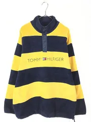 古着 90s TOMMY HILFIGER 紺×緑 ボーダー ハーフ スナップ フリース ジャケット XL 古着 