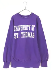 古着 90s USA製 Champion Reverse Weave 「ST.THOMAS」 2段 カレッジ リバース スウェット 紫 XL 古着 
