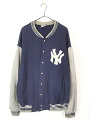 古着 90s USA製 MLB New York Yankees ヤンキース パッチ スウェット スタジャン ジャケット XL 古着 