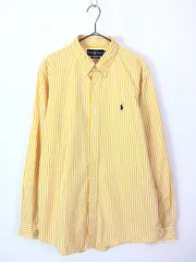 古着 90s Ralph Lauren 「CUSTOM FIT」 黄×白 ストライプ BD シャツ XL 古着 