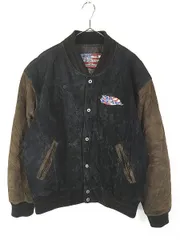 古着 90s NO FEAR 「All American」 ウィング 本革 スエード レザー スタジアム ジャケット スタジャン L 