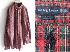 希少 90sビンテージ Ralph Lauren ラルフローレン ポロポニーロゴ刺繍 チェック柄 シアサッカー BDシャツ L 赤 RN41381 USA企画