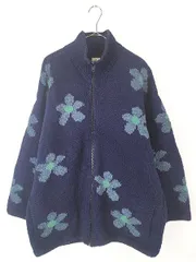 古着 エクアドル製 Las Americas フラワー モチーフ ハイネック ヘビー ウール ニット ジップ カーディガン XL位 古着 