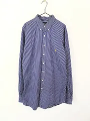 古着 90s Ralph Lauren 「CLASSIC FIT」 青×白 ストライプ 3点留 BD シャツ XL Tall 古着 