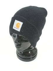 雑貨 古着 Canada製 Carhartt ロゴ パッチ ニット ワッチ キャップ ビーニー 黒 帽子 古着