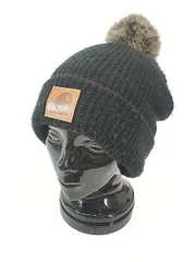 雑貨 古着 Carhartt ロゴ パッチ ボンボン付き ニット ワッチ キャップ ビーニー 黒 帽子 古着