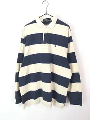 古着 Polo Ralph Lauren 紺×アイボリー ボーダー ラガー ラグビー シャツ L 古着 