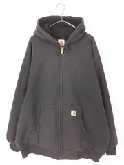 古着 90ｓ- Carhartt 裏地 メッシュ ワンポイント パッチ スウェット ジップ パーカー 黒 XL位 古着 