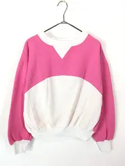 レディース 古着 80s USA製 ピンク×白 バイカラー 前V スウェット トレーナー M位 古着