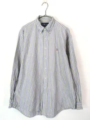 古着 90s Ralph Lauren 「CLASSIC FIT」 青×黄 ストライプ BD シャツ L 古着 
