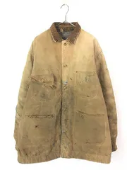 古着 60-70s Carhartt 裏地 ボーダー ブランケット ブラウン ダック ミシガンチョア カバーオール ジャケット 46L 古着 