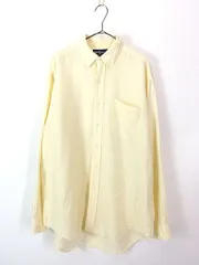 古着 90s Ralph Lauren 「BLAKE」 ワンポイント ソリッド 100% リネン ポケット付 BD シャツ 薄黄 L 古着 