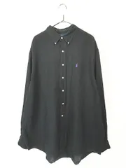 古着 90s Ralph Lauren 「BLAKE」 ワンポイント ソリッド 100% リネン BD シャツ 黒 XL 古着 