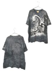 海外古着 WILD ドラゴン×大剣 両面全面プリント タイダイ Tシャツ XL 