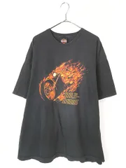古着 10s HARLEY DAVIDSON バイク ファイヤー グラフィック Tシャツ XXL 古着 