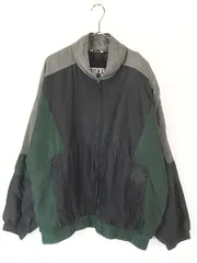 古着 90s ZONE FIVE 3tone スタンドカラー 100% シルク ジャケット ブルゾン L 