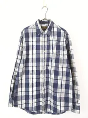 古着 80s USA製 Eddie Bauer 「McKinley Cloth」 ブルー×ホワイト バッファロー チェック フランネル シャツ ネルシャツ L-T 