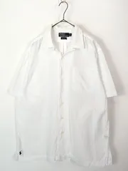 古着 90s Polo Ralph Lauren 「CALDWELL」 裾ポニー ソリッド ガーゼ コットン 半袖 開襟 ボックス シャツ 白 XXL 古着 