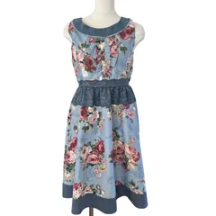 アクシーズファム ローズ 花柄 ワンピース ノースリーブ ライトブルー Mサイズ