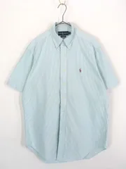 古着 90s Ralph Lauren 「CLASSIC FIT」 水色×白 ストライプ 半袖 BD シャツ M 古着 