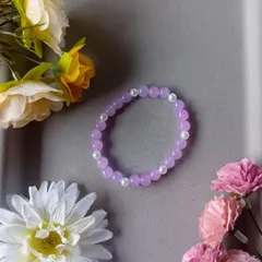 ハンドメイドビーズブレスレット／ライトパープル×ホワイト／17cm／レディース