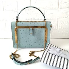 美品　アニヤ・ハインドマーチ　 ポストボックス　2way ハンドバッグ　ショルダーバッグ　オーストリッチ柄　水色　281